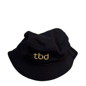 « TBD » Y2K Black Bucket Hat with Gold 'tbd' Embroidery